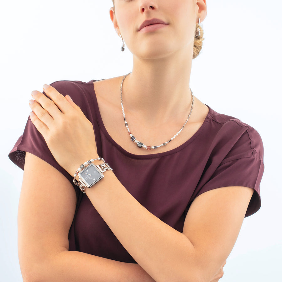 Collier Vintage Pearl Mix gris argent