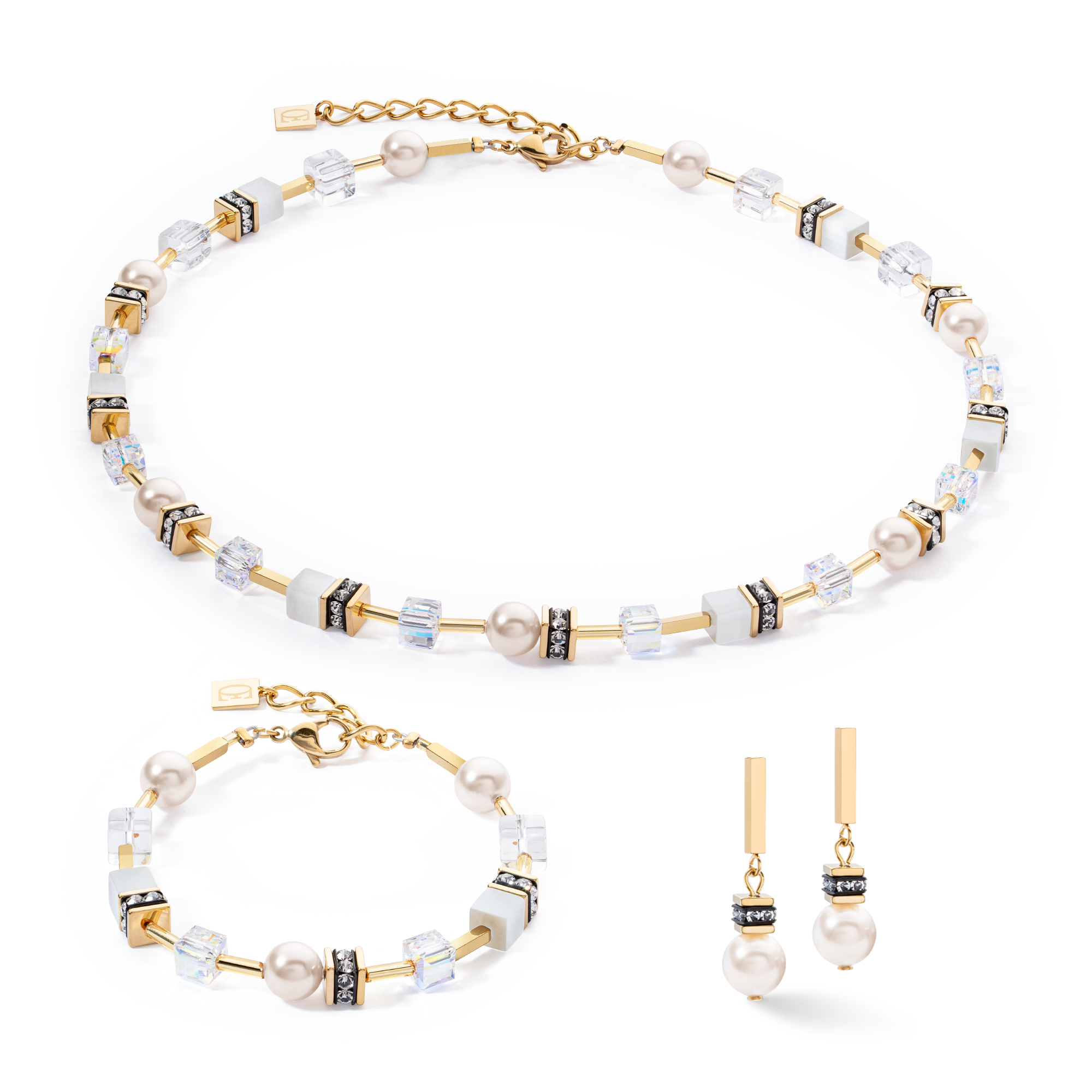 Boucles d'oreilles GeoCUBE® Iconic Pearl Mix or-blanc