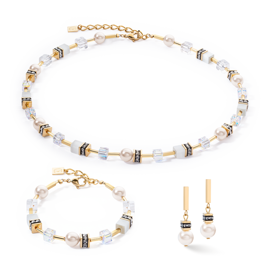 Boucles d'oreilles GeoCUBE® Iconic Pearl Mix or-blanc