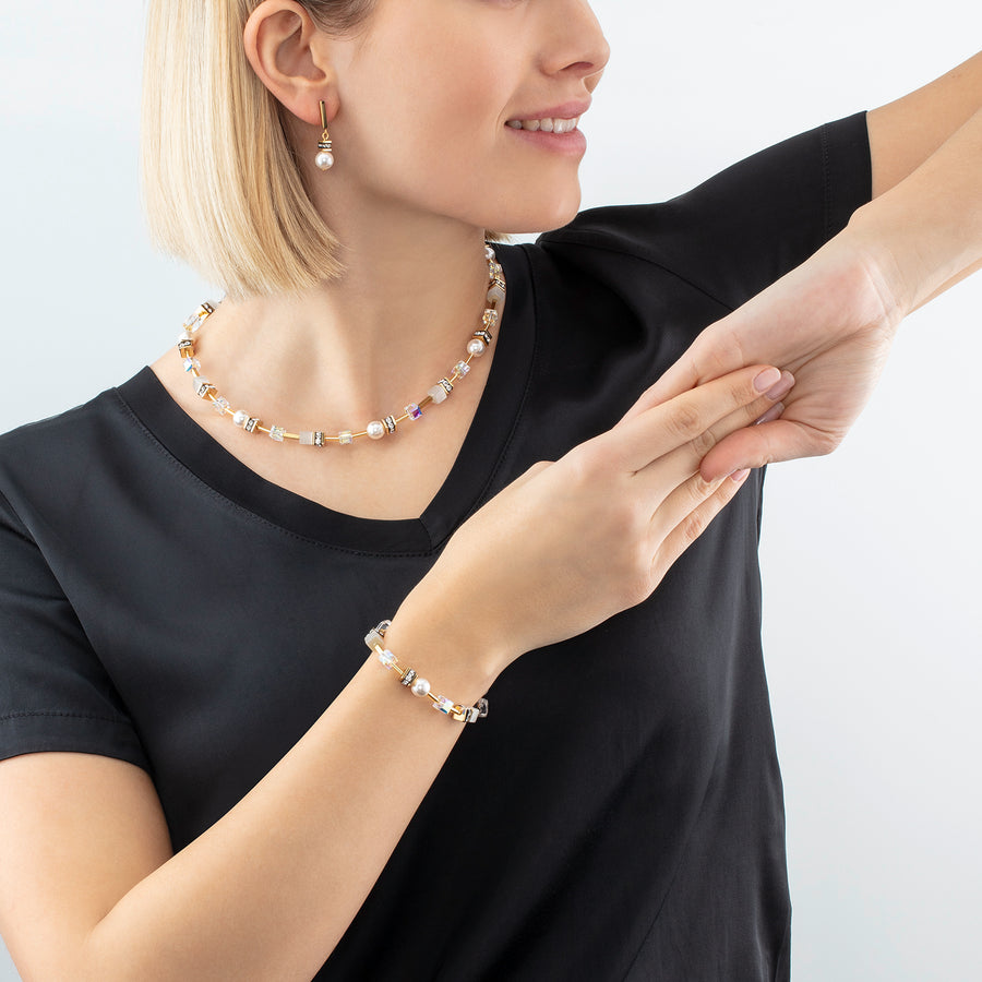 Boucles d'oreilles GeoCUBE® Iconic Pearl Mix or-blanc