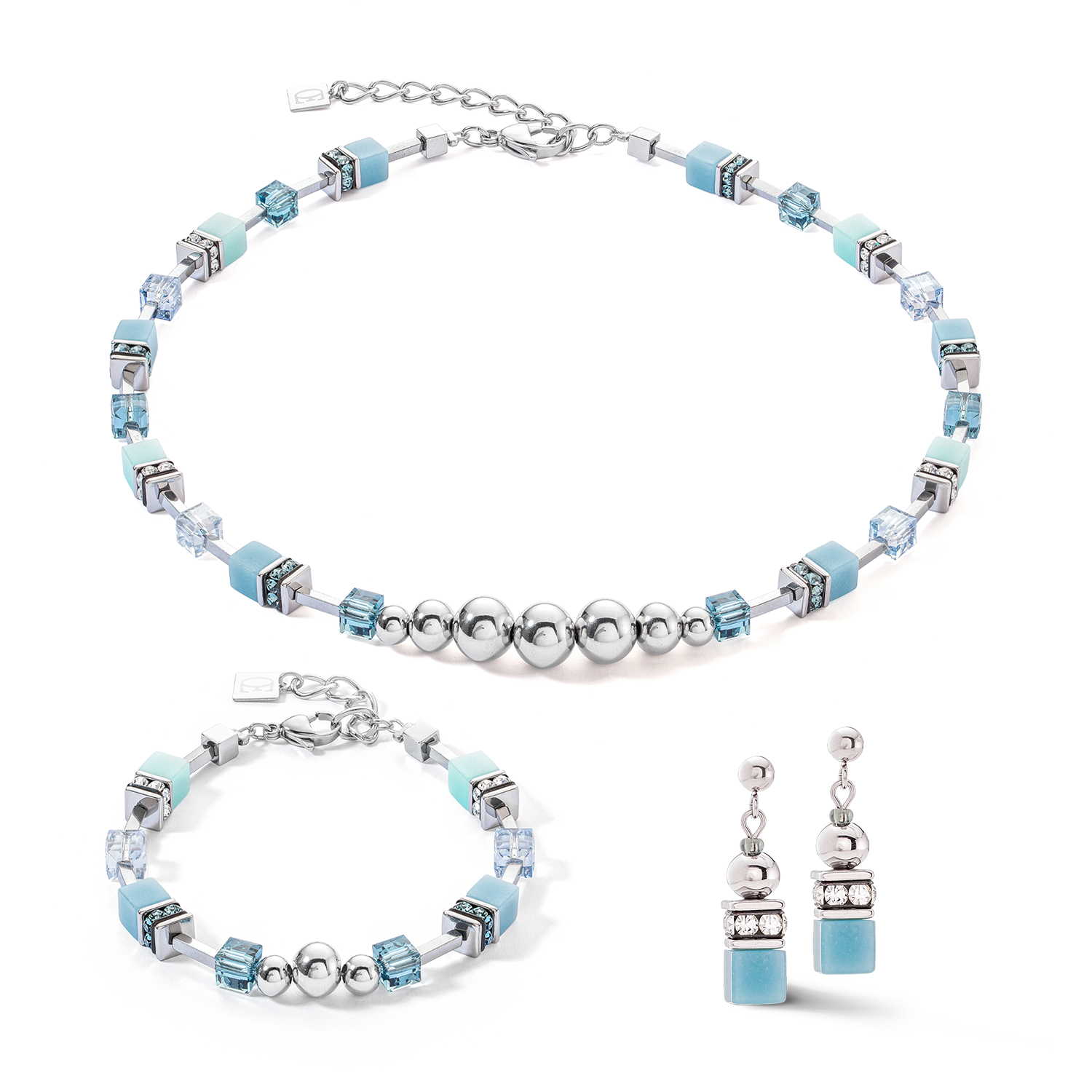 Boucles d'oreilles GeoCUBE® Fusion Spheres bleu glacier