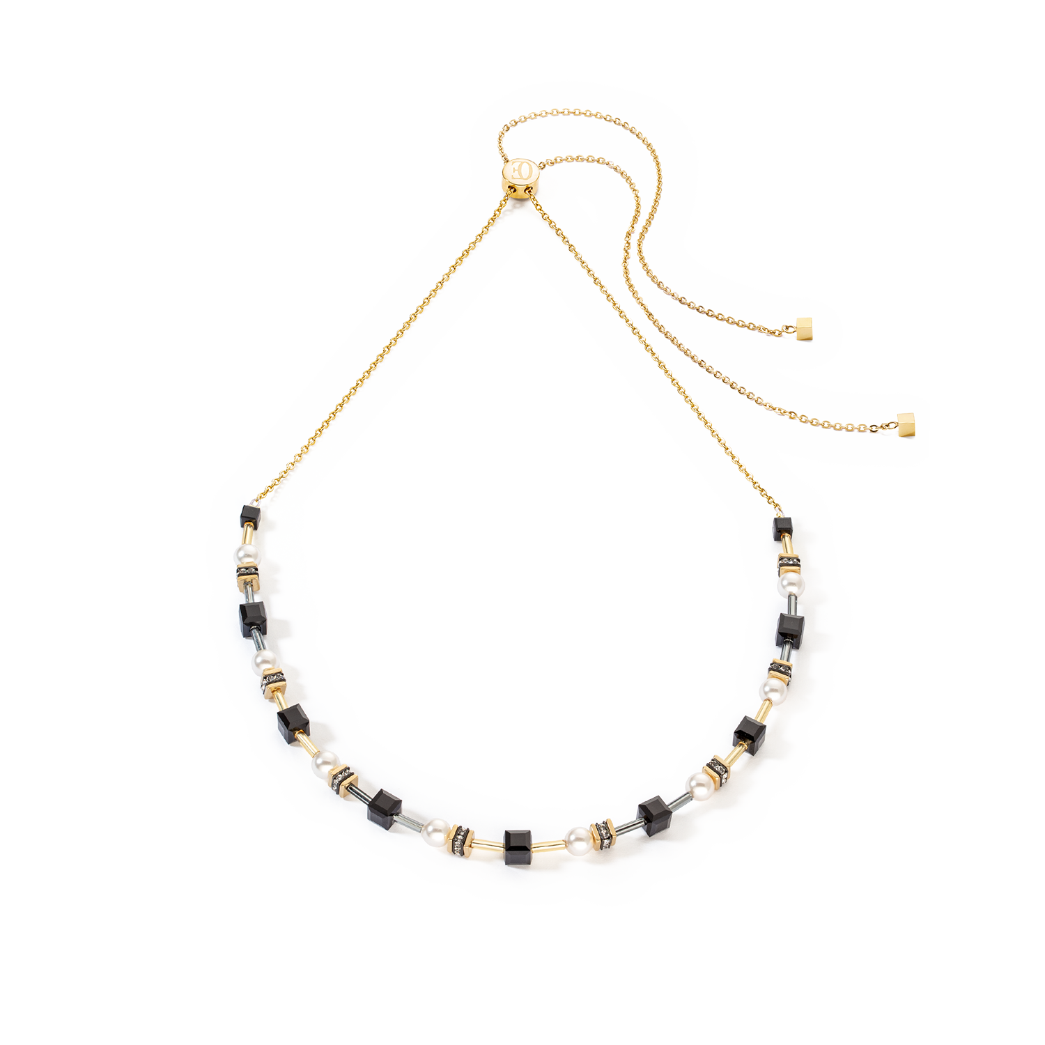 Collier Mysterious Cubes & Pearls or-noir