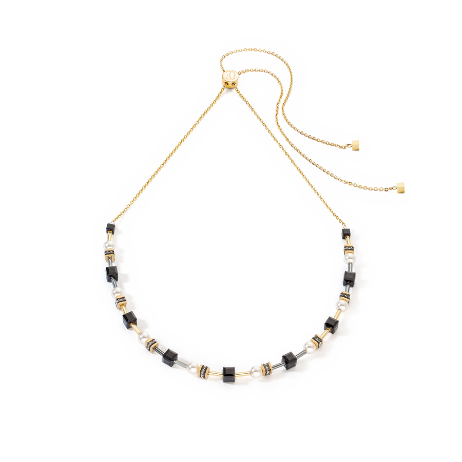 Collier Mysterious Cubes & Pearls or-noir