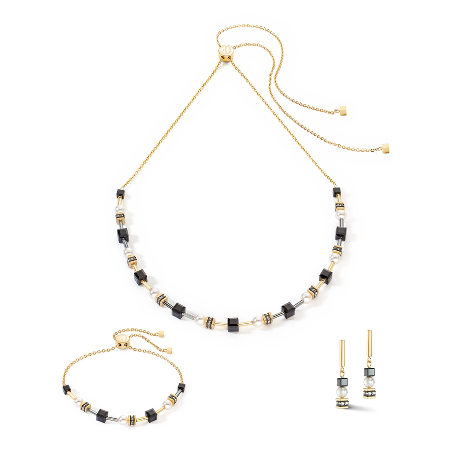Collier Mysterious Cubes & Pearls or-noir