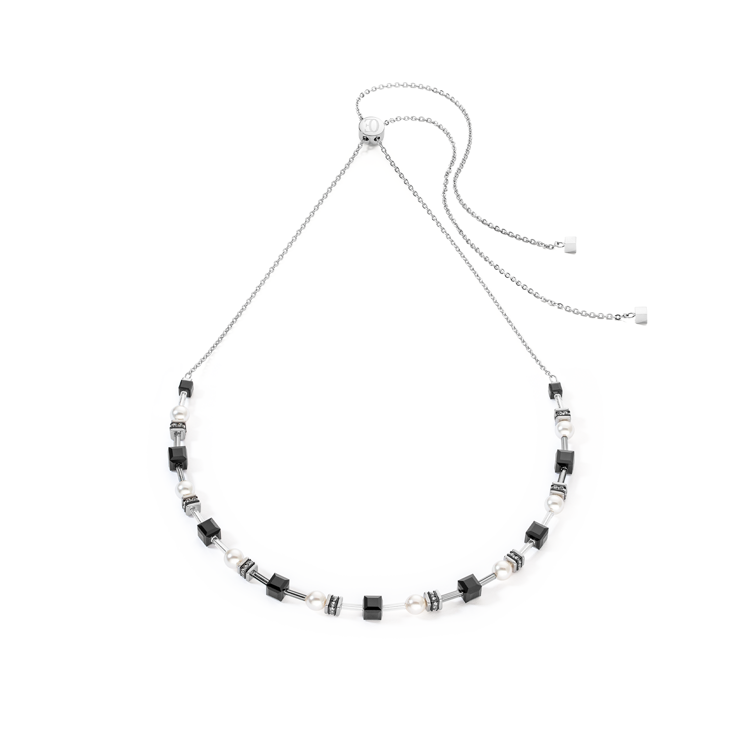 Collier Mysterious Cubes & Pearls argent-noir