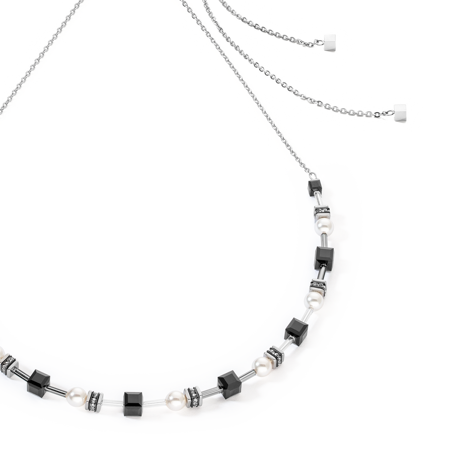 Collier Mysterious Cubes & Pearls argent-noir
