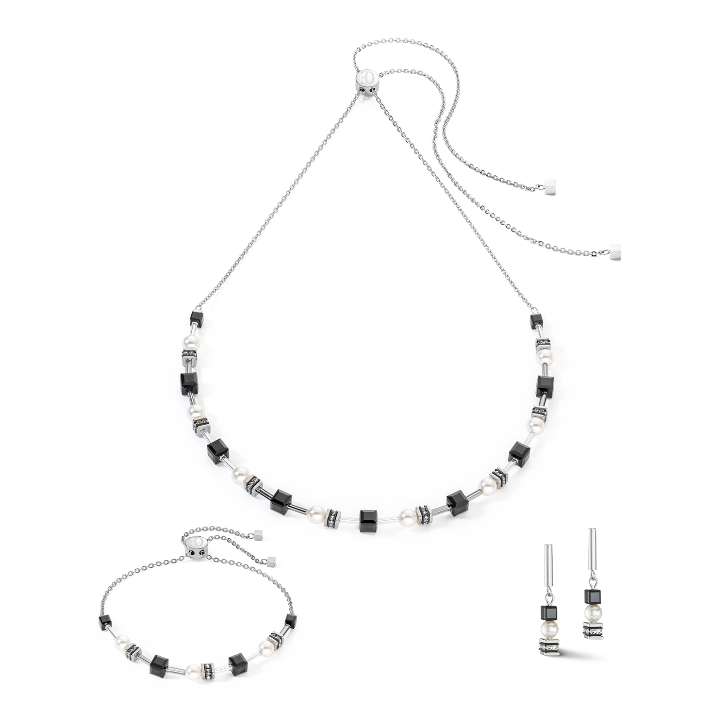 Collier Mysterious Cubes & Pearls argent-noir