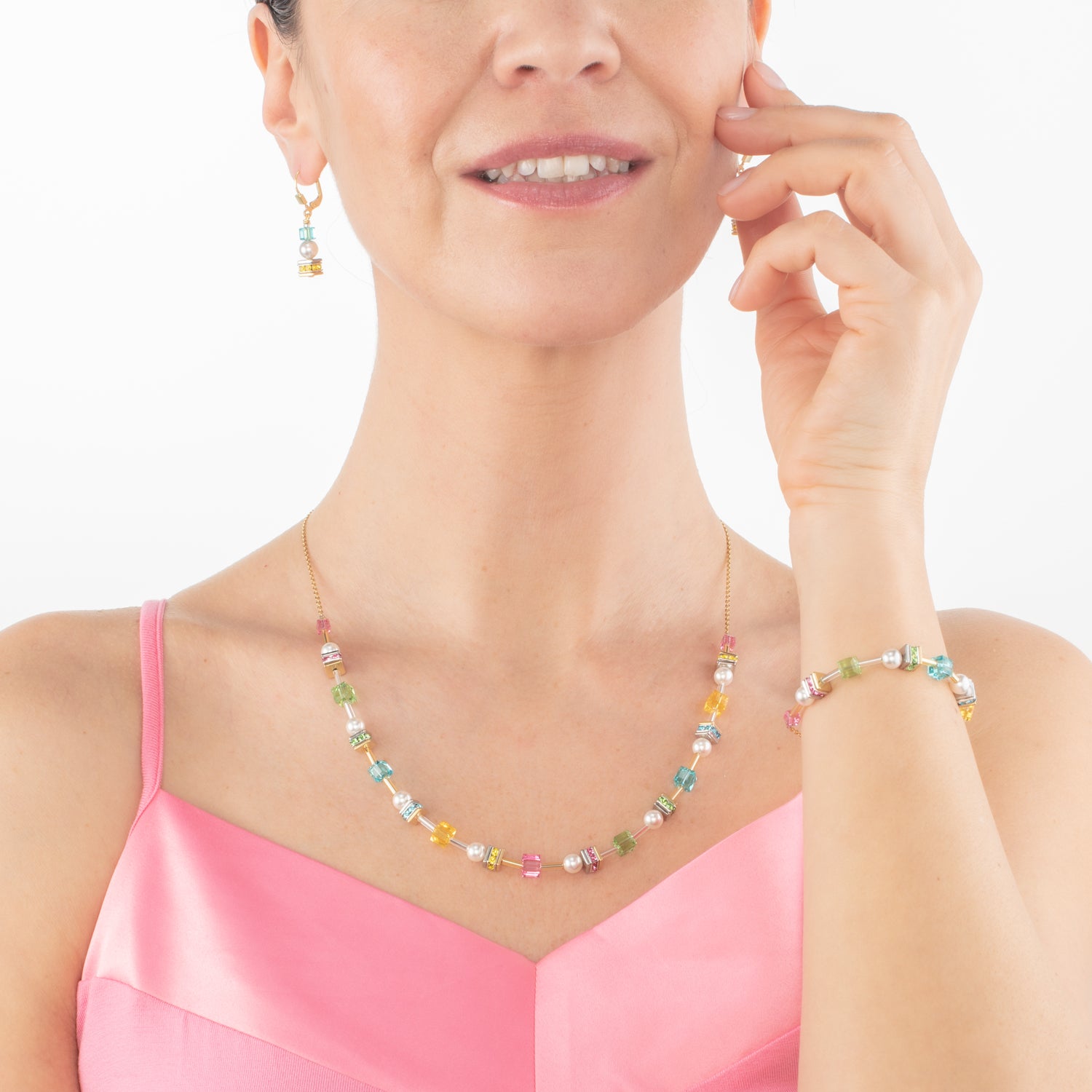 Collier Joyful Cubes & Pearls multicolor