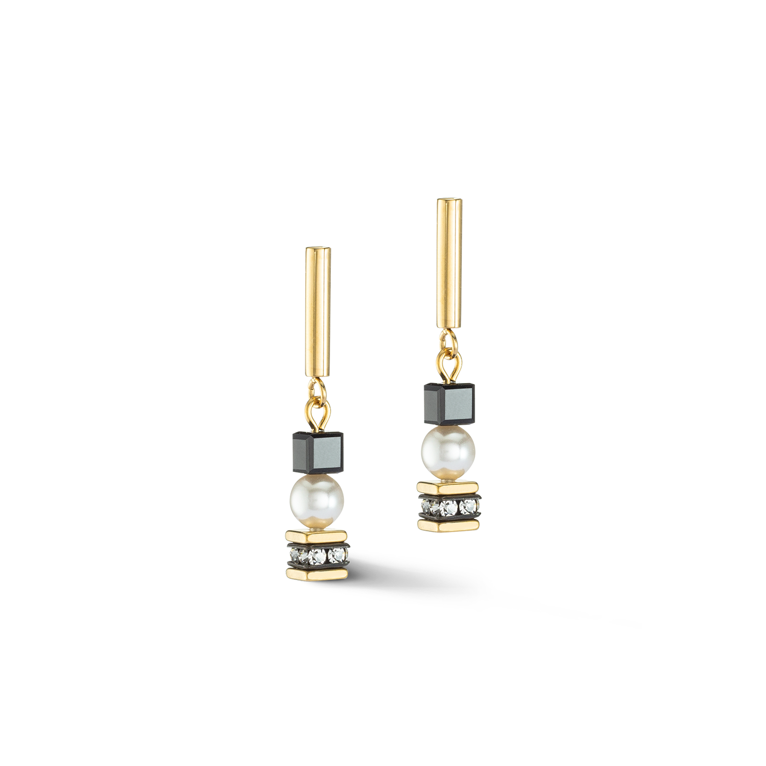 Boucles d'oreilles Mysterious Cubes & Pearls or-noir