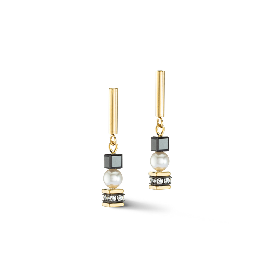 Boucles d'oreilles Mysterious Cubes & Pearls or-noir