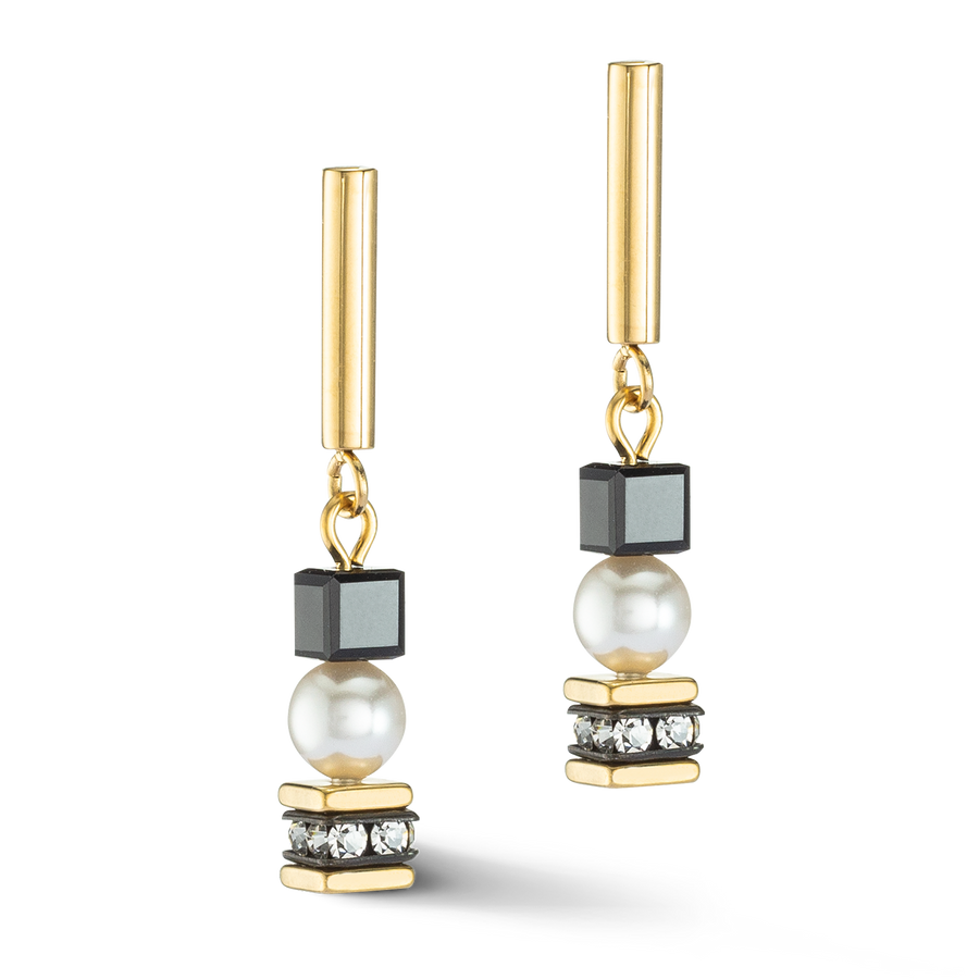 Boucles d'oreilles Mysterious Cubes & Pearls or-noir
