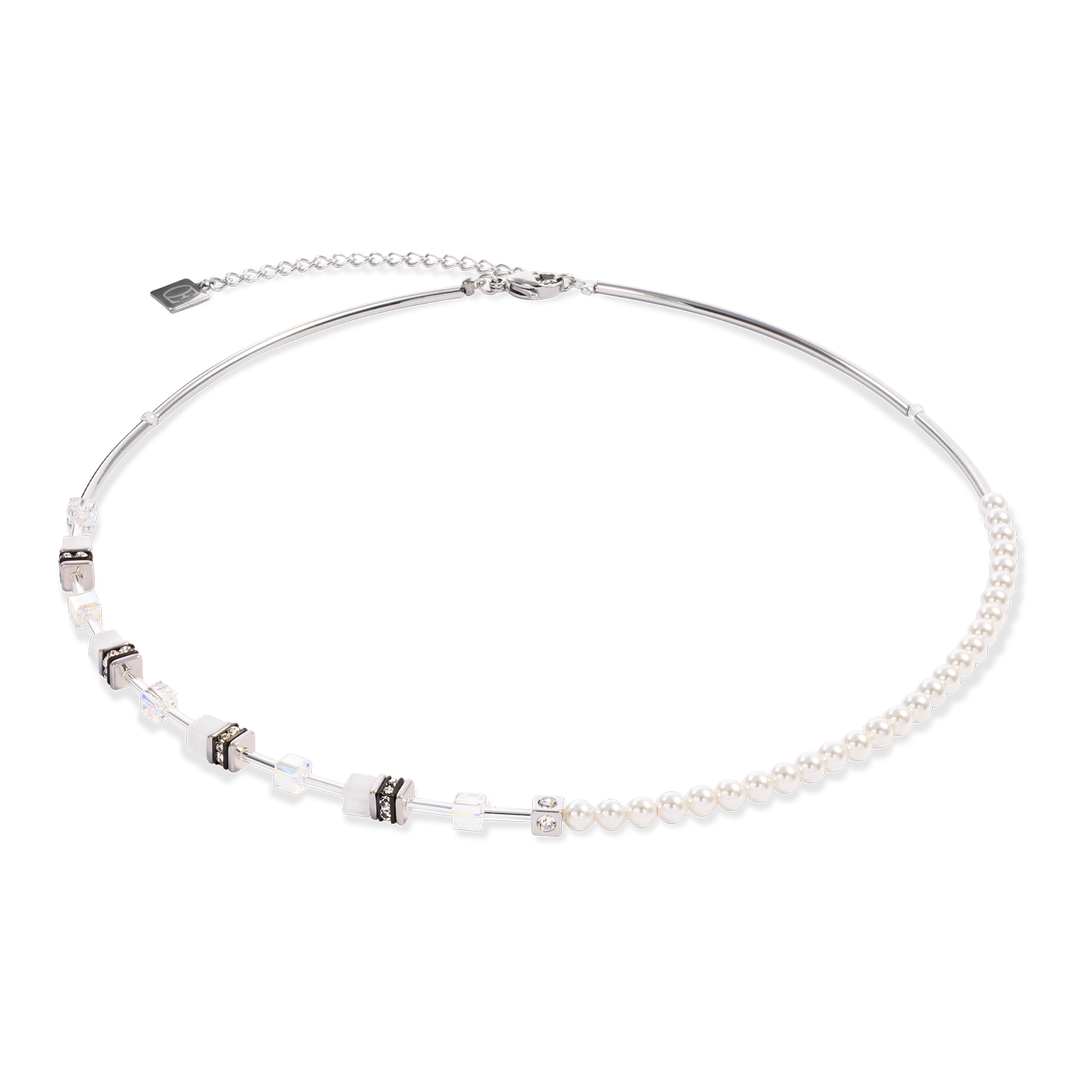 Collier GeoCUBE® Mini Fusion Pearls argent-blanc