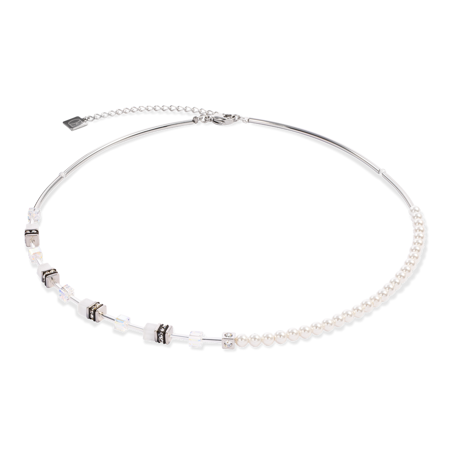Collier GeoCUBE® Mini Fusion Pearls argent-blanc