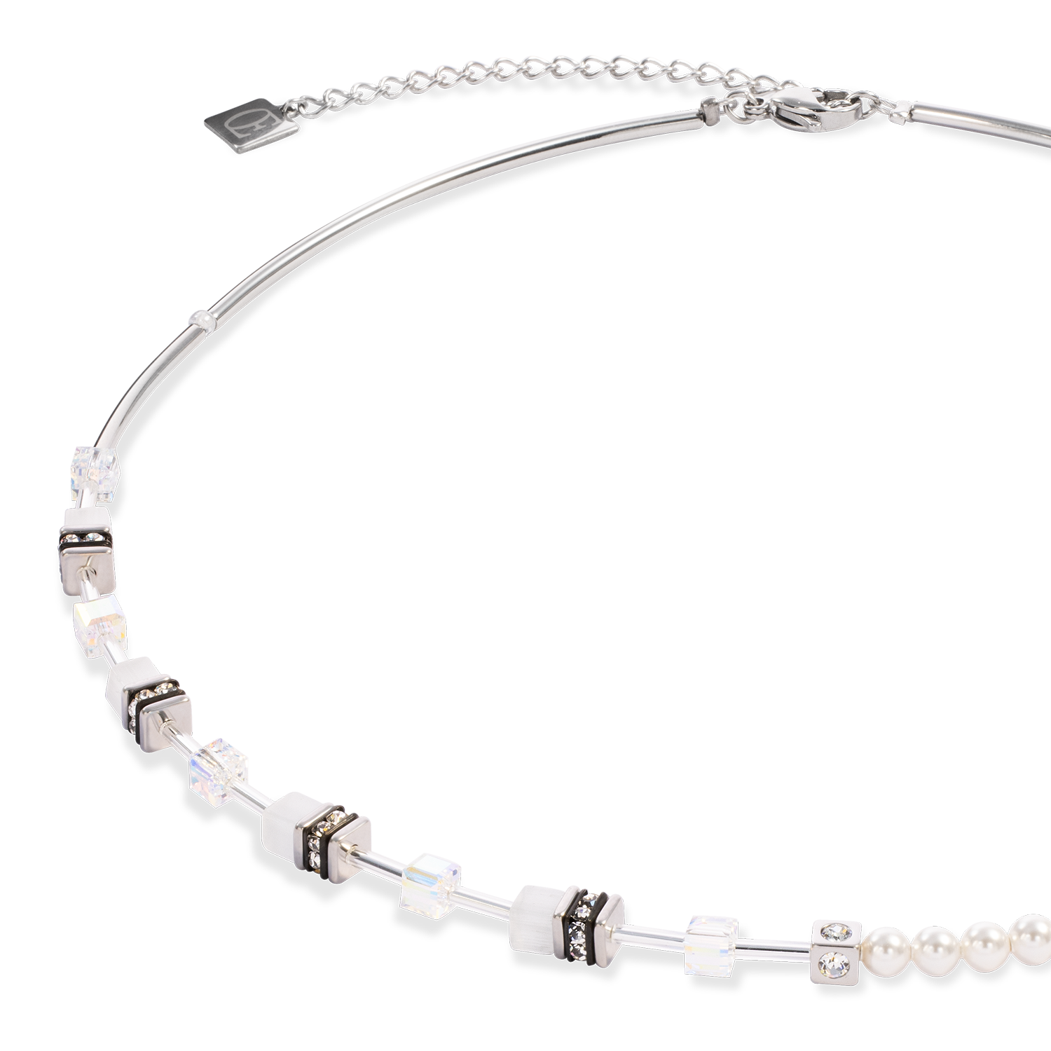 Collier GeoCUBE® Mini Fusion Pearls argent-blanc