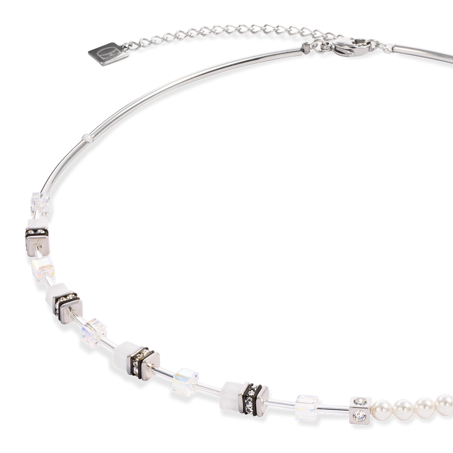 Collier GeoCUBE® Mini Fusion Pearls argent-blanc