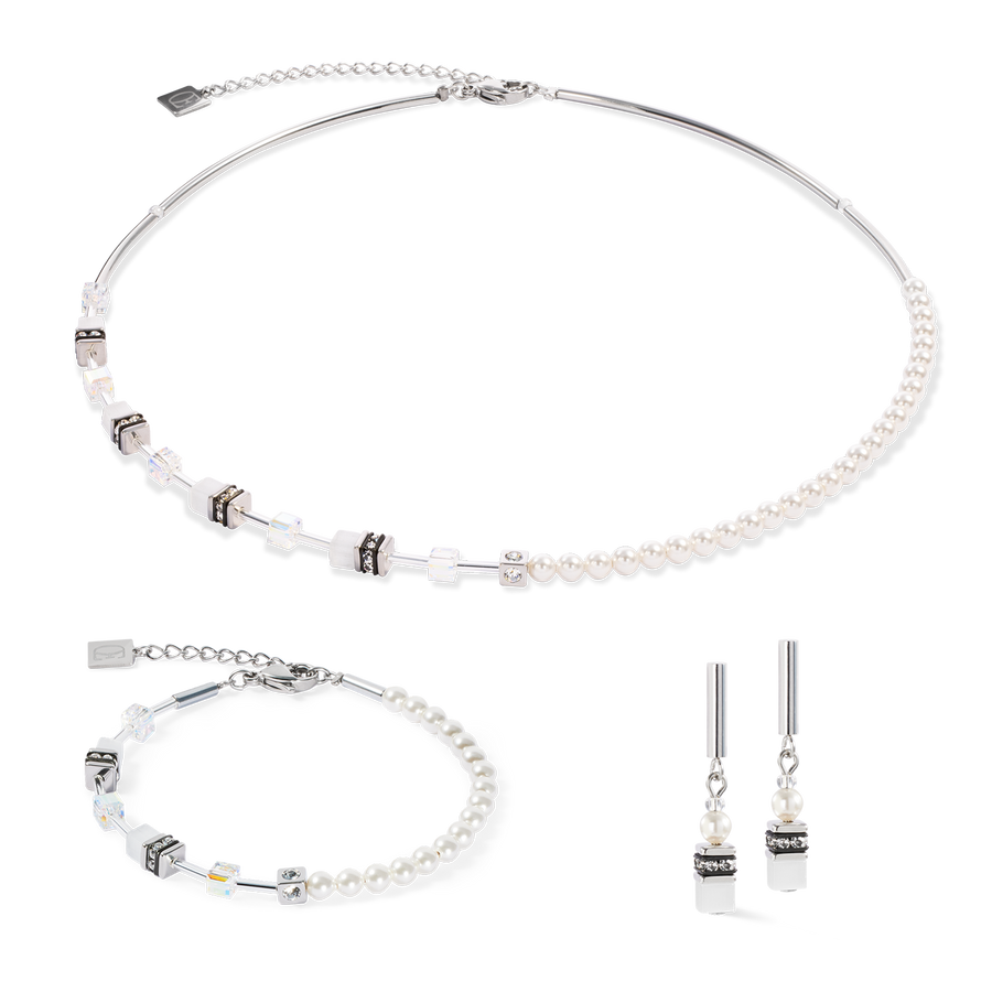 Collier GeoCUBE® Mini Fusion Pearls argent-blanc