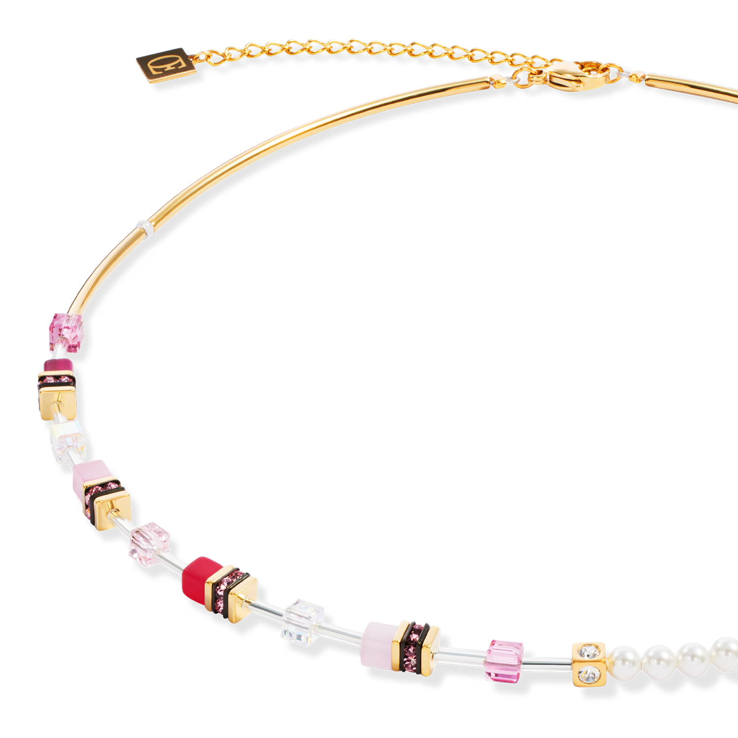 Collier GeoCUBE® Mini Fusion Pearls or-rose