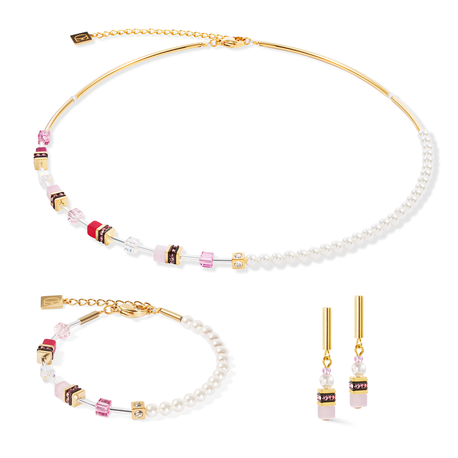 Collier GeoCUBE® Mini Fusion Pearls or-rose