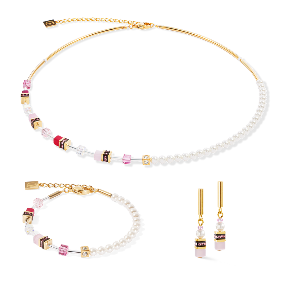 Collier GeoCUBE® Mini Fusion Pearls or-rose