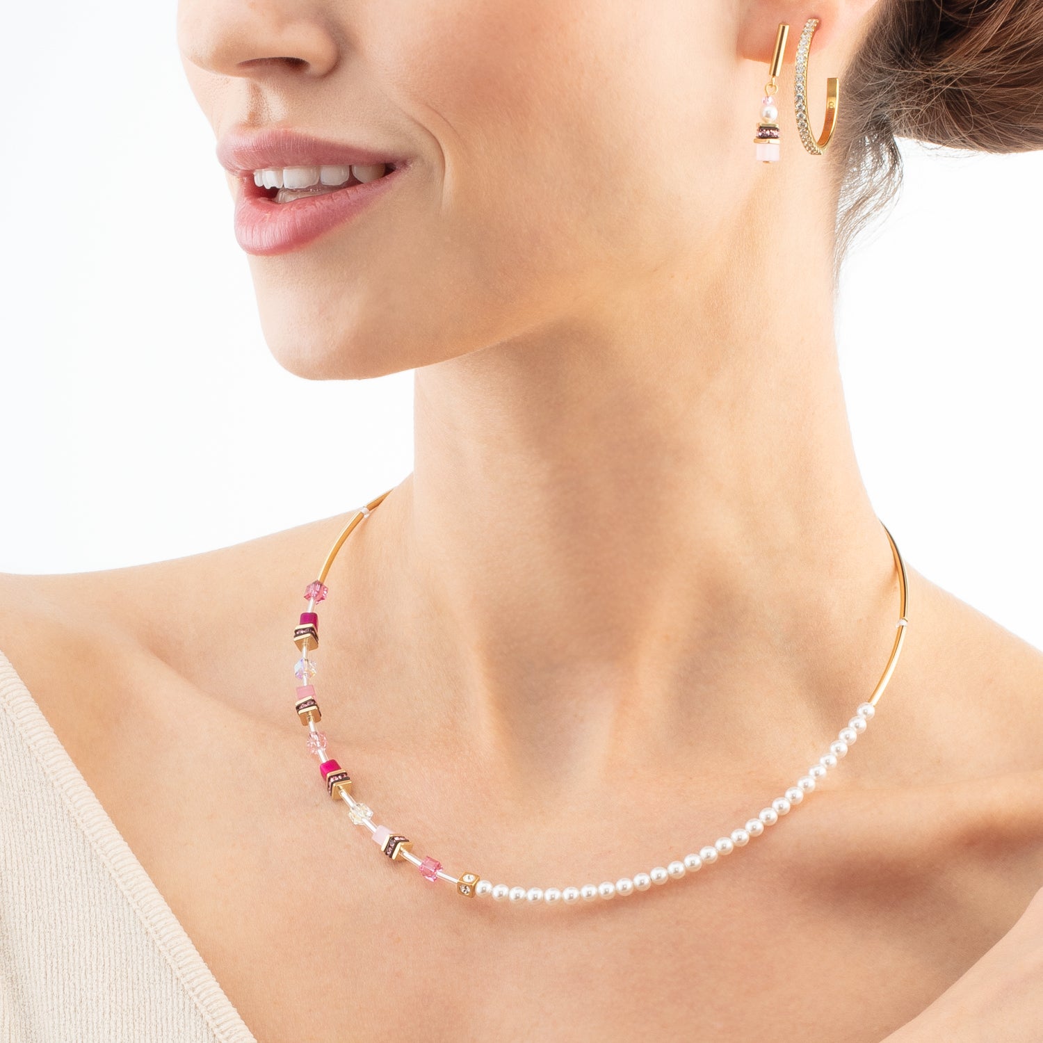 Collier GeoCUBE® Mini Fusion Pearls or-rose