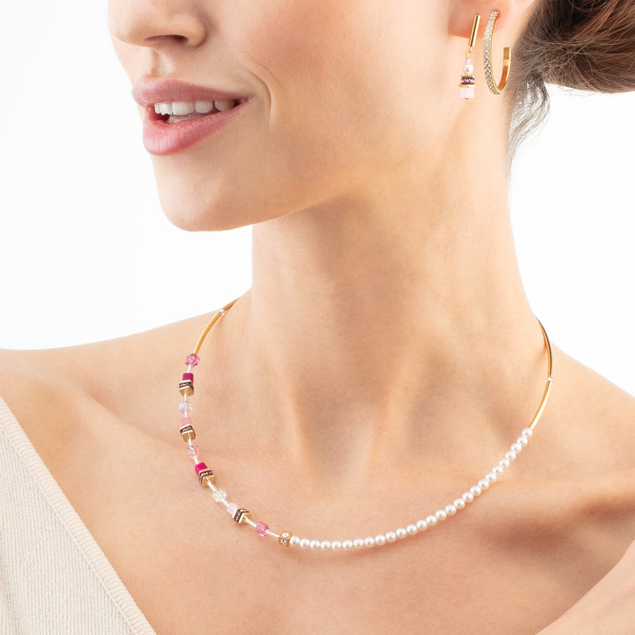 Collier GeoCUBE® Mini Fusion Pearls or-rose