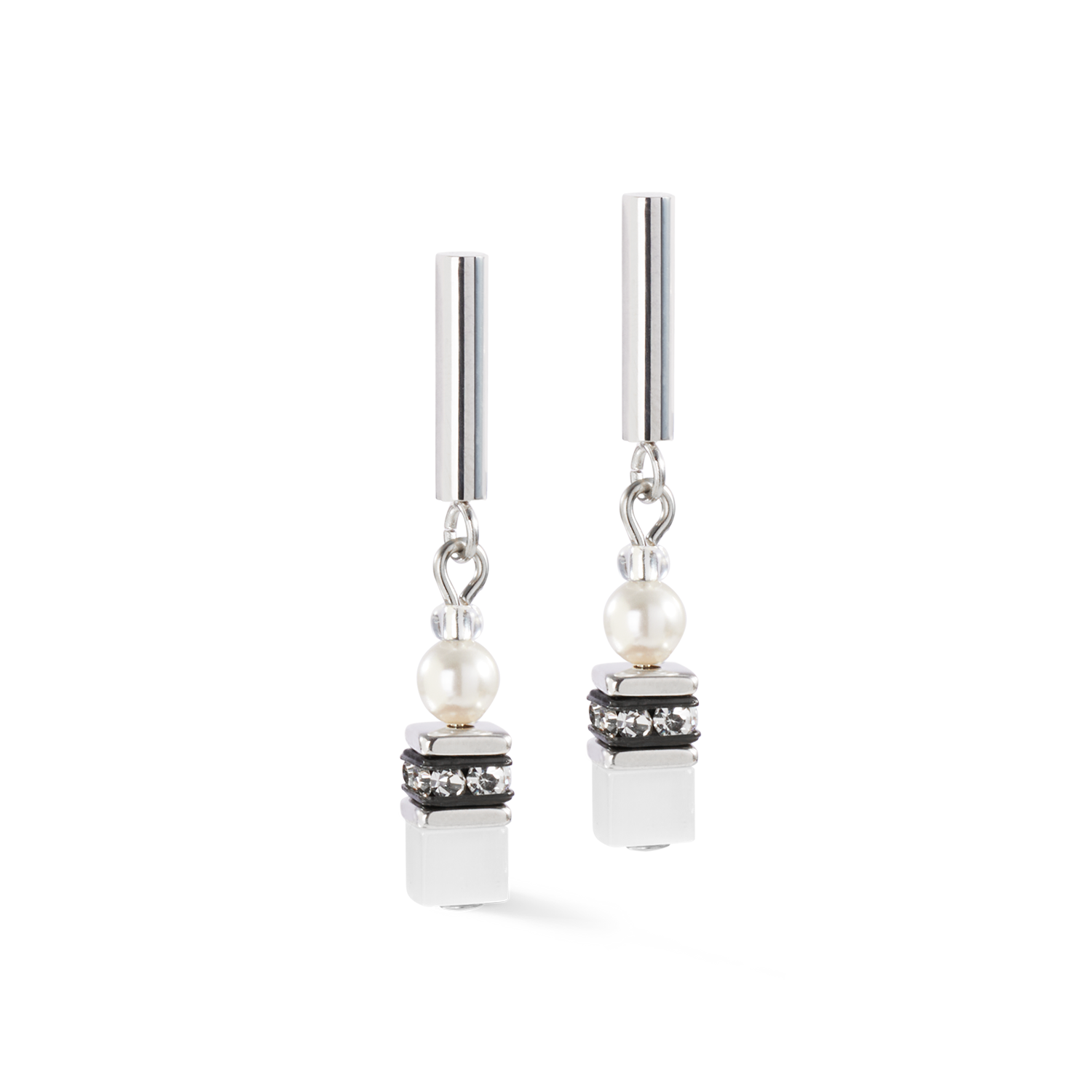 Boucles d'oreilles GeoCUBE® Mini Fusion Pearls argent-blanc