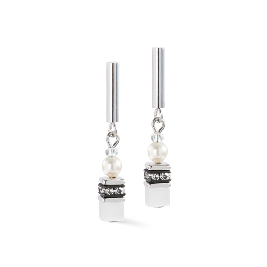 Boucles d'oreilles GeoCUBE® Mini Fusion Pearls argent-blanc