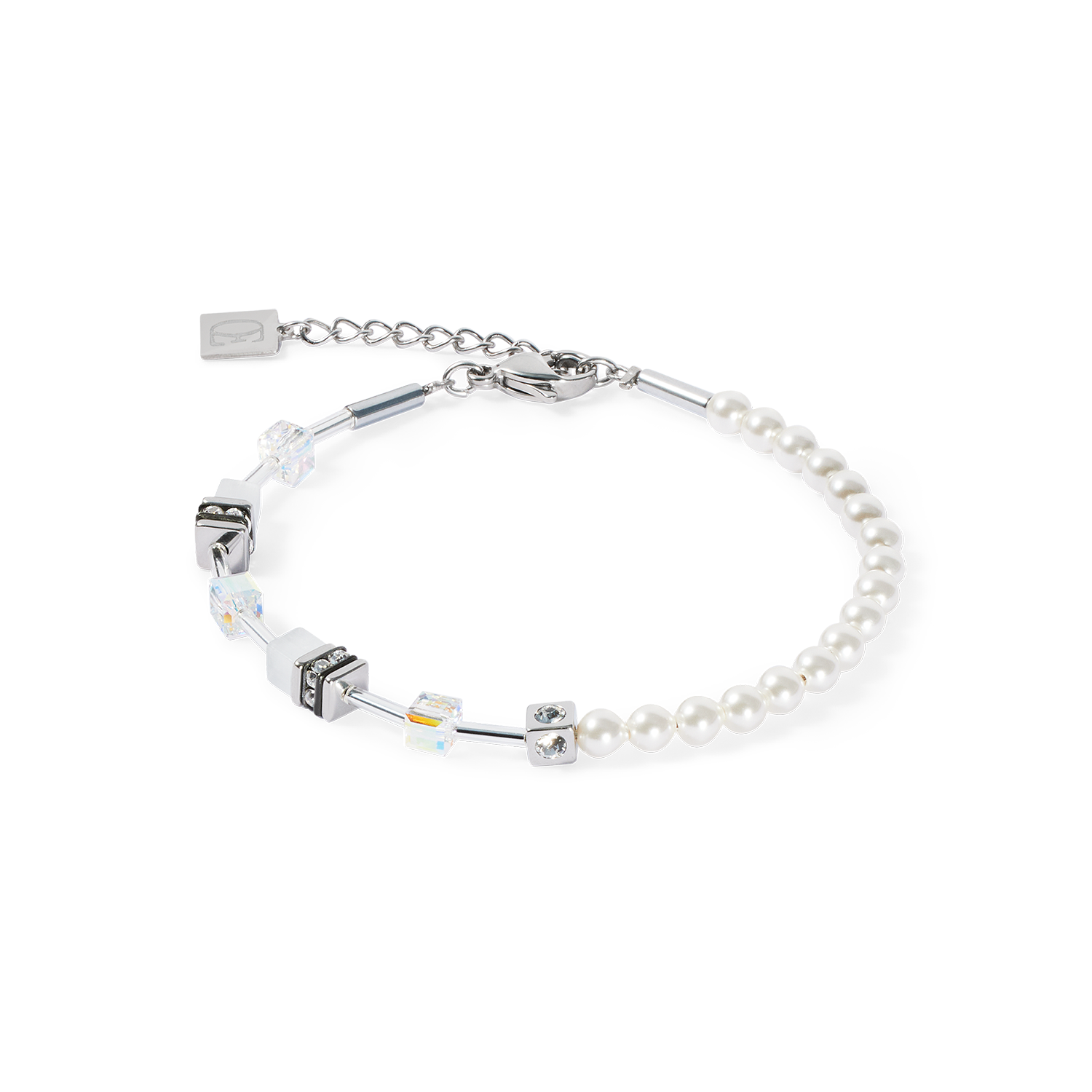 Bracelet GeoCUBE® Mini Fusion Pearls argent-blanc