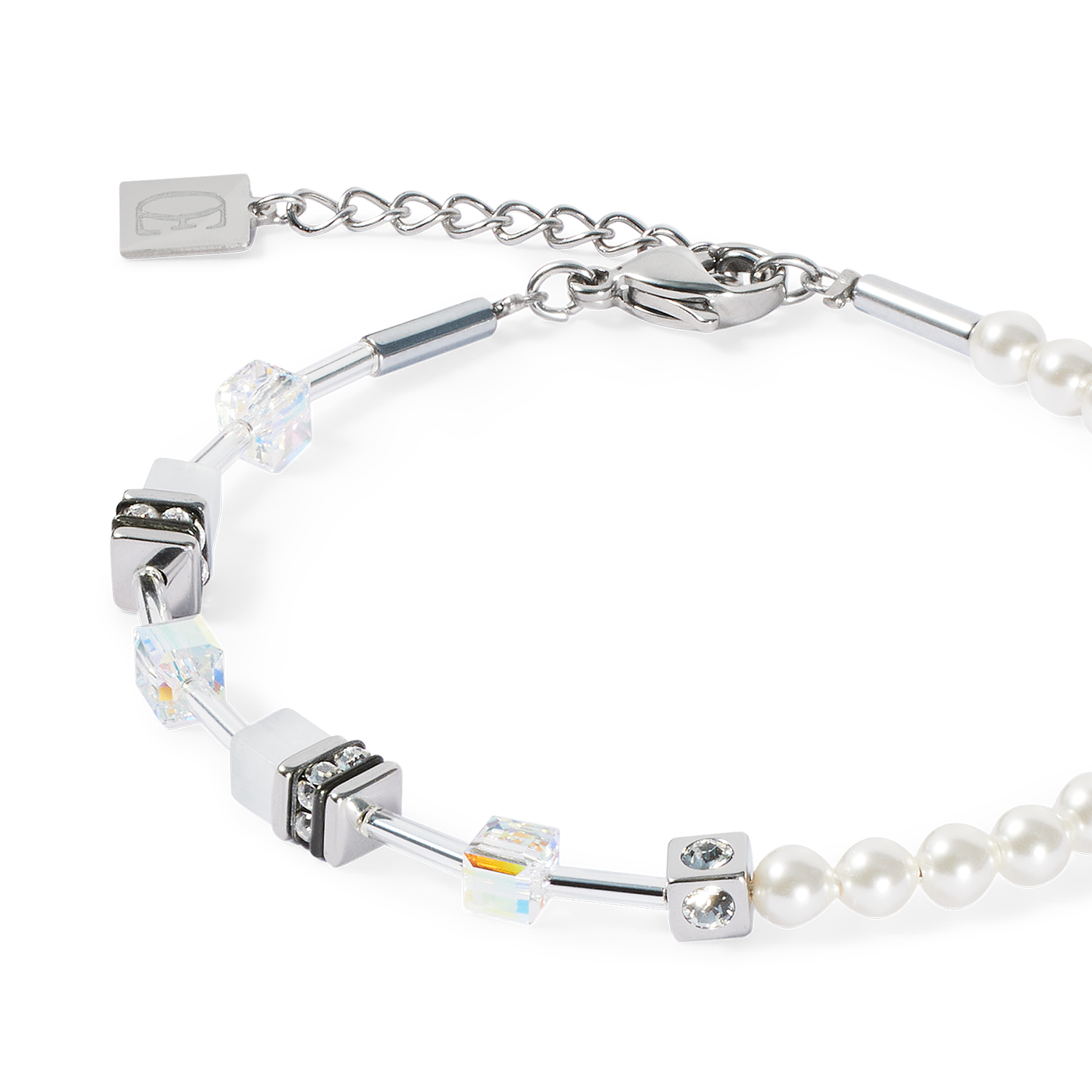 Bracelet GeoCUBE® Mini Fusion Pearls argent-blanc