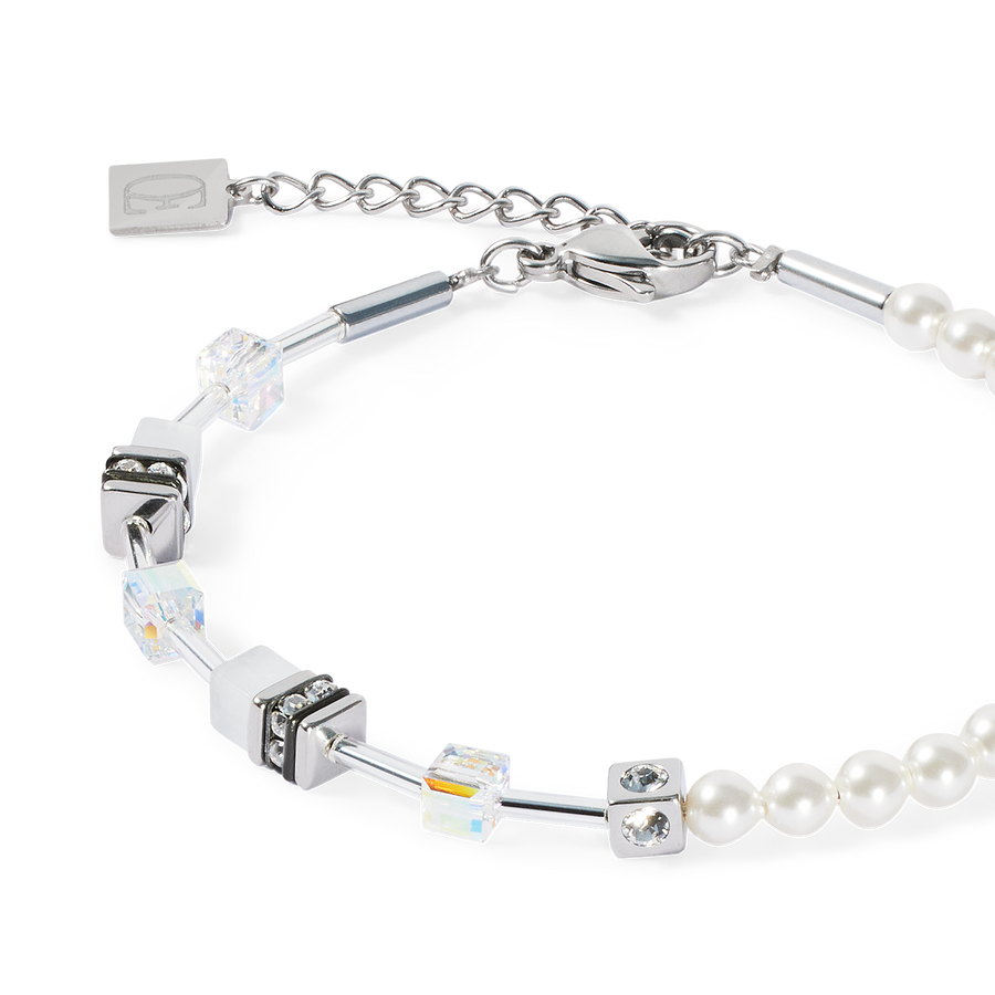 Bracelet GeoCUBE® Mini Fusion Pearls argent-blanc