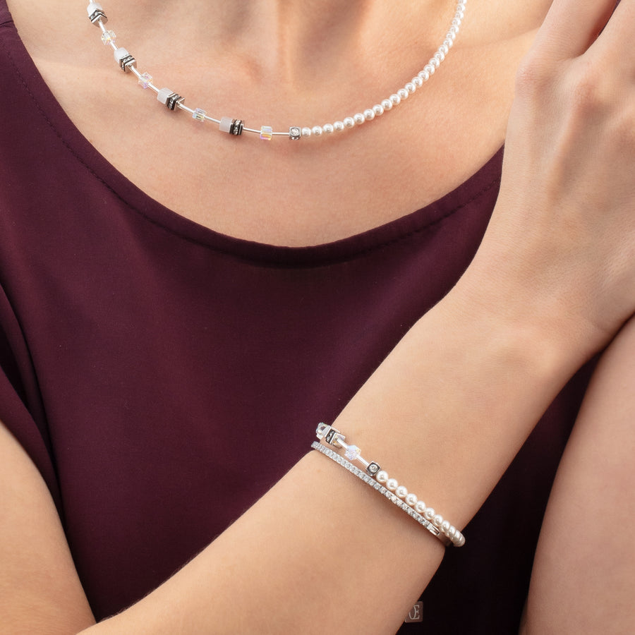 Bracelet GeoCUBE® Mini Fusion Pearls argent-blanc