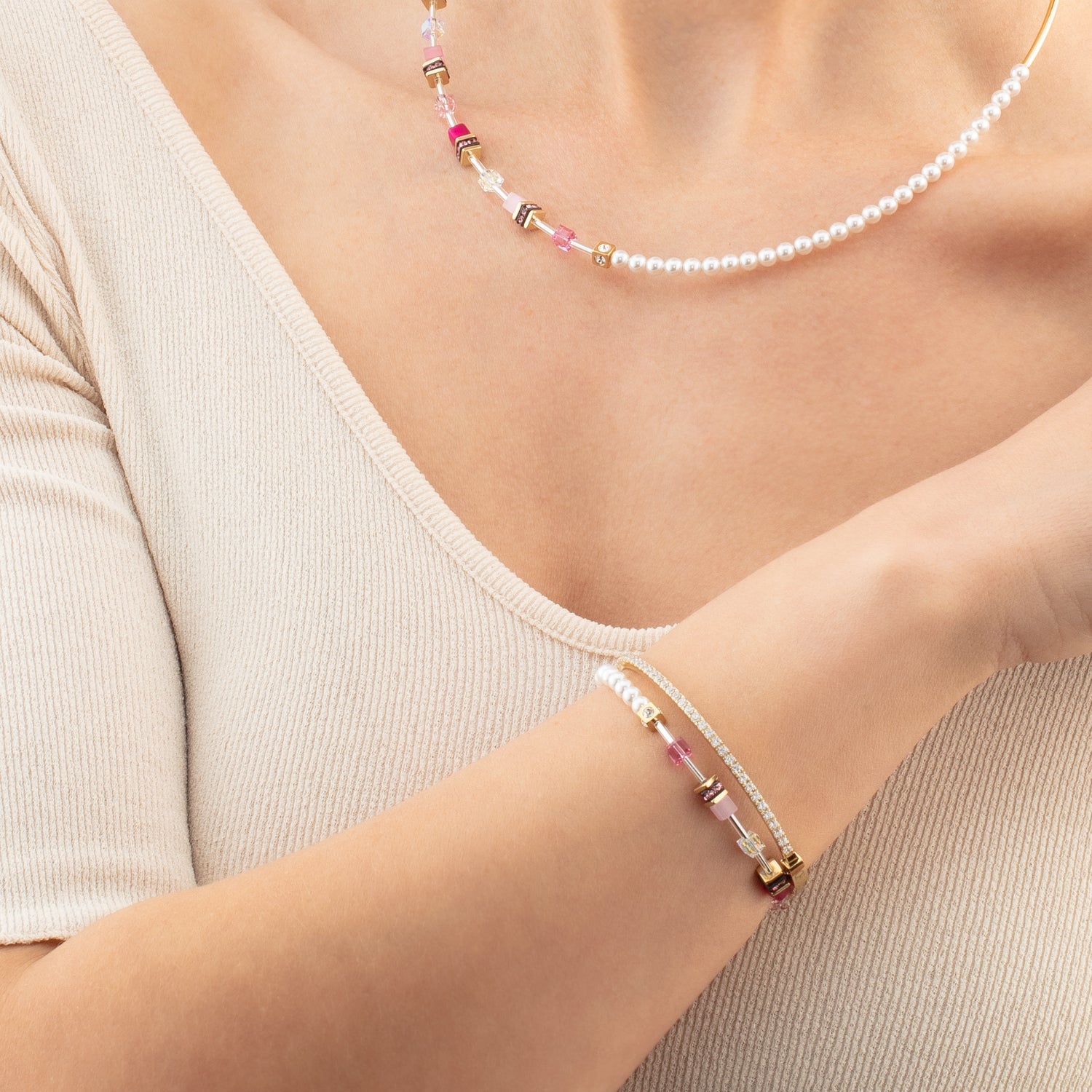 Bracelet GeoCUBE® Mini Fusion Pearls or-rose