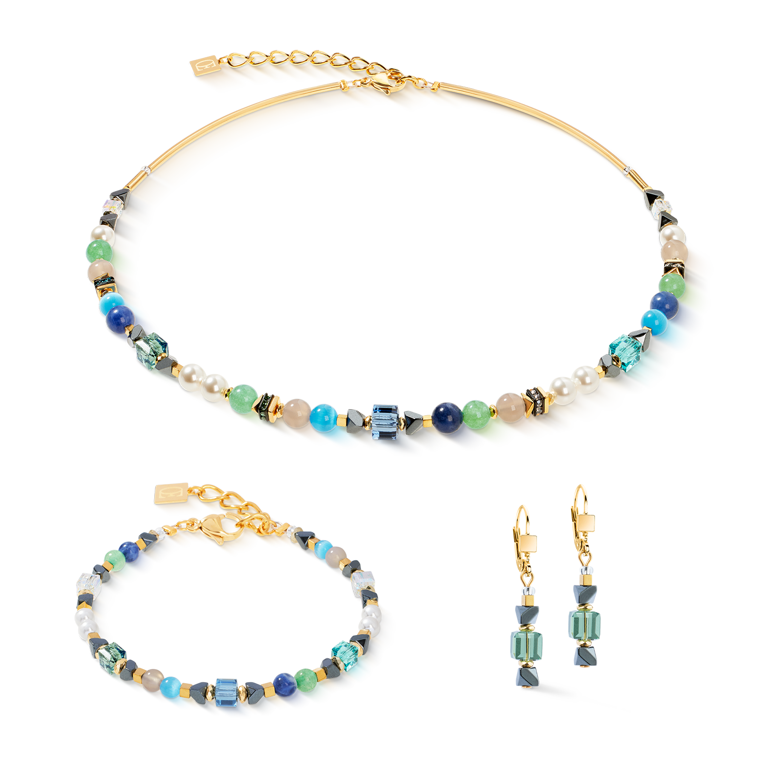 Boucles d'oreilles Precious Shape Mix vert-turquoise