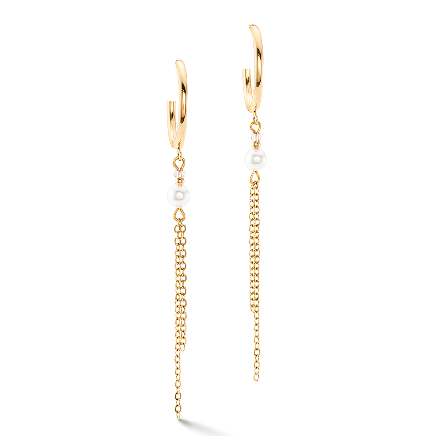 Boucles d'oreilles Princess Pearls Chain or-blanc