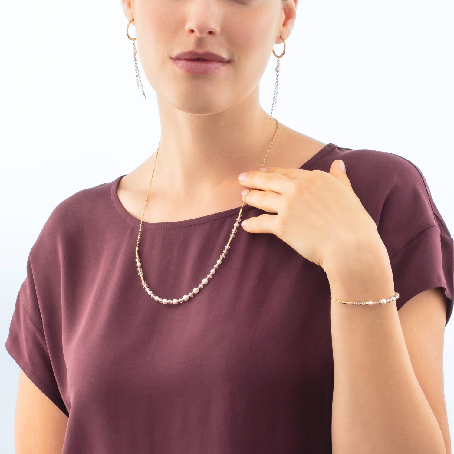 Boucles d'oreilles Princess Pearls Chain or-blanc