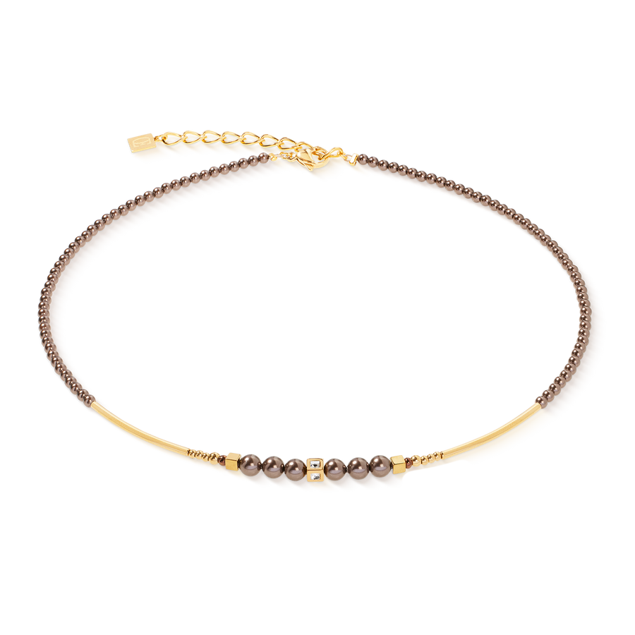 Collier Shimmering Princess Pearls or-marron