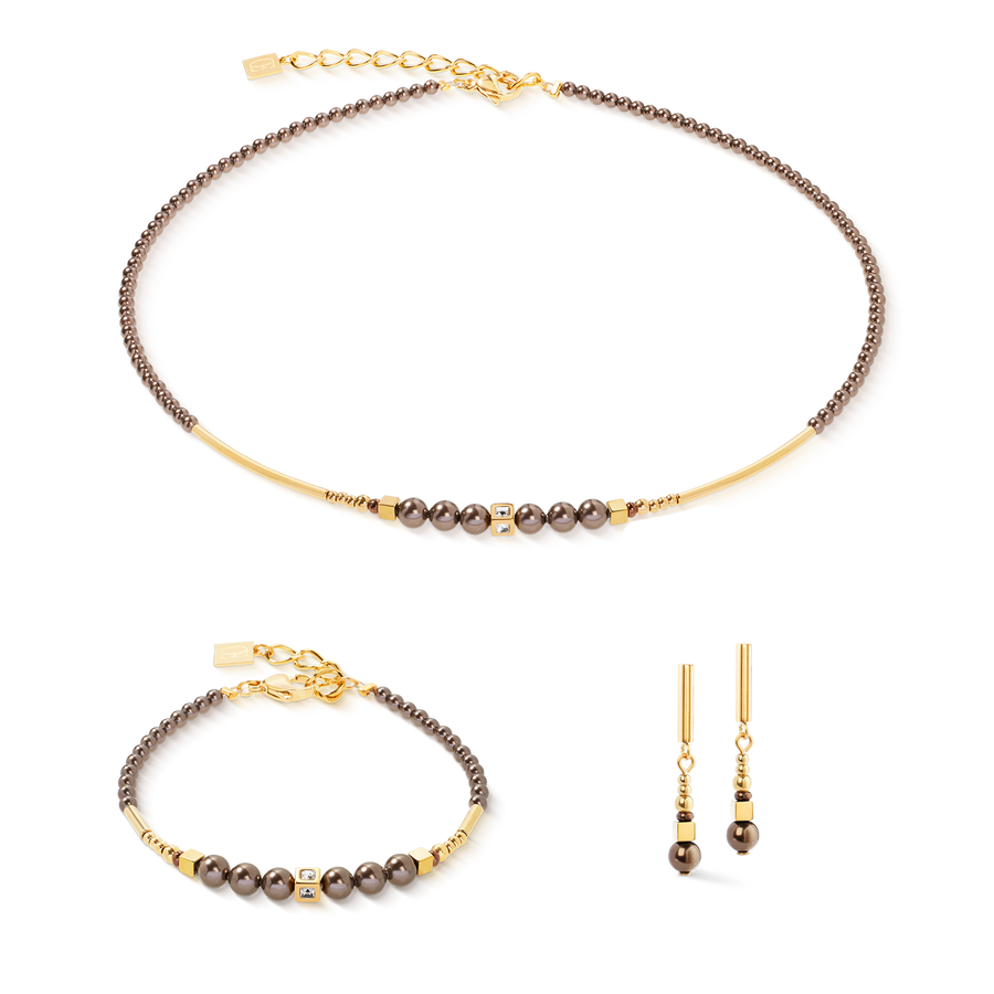 Boucles d'oreilles Shimmering Princess Pearls or-marron