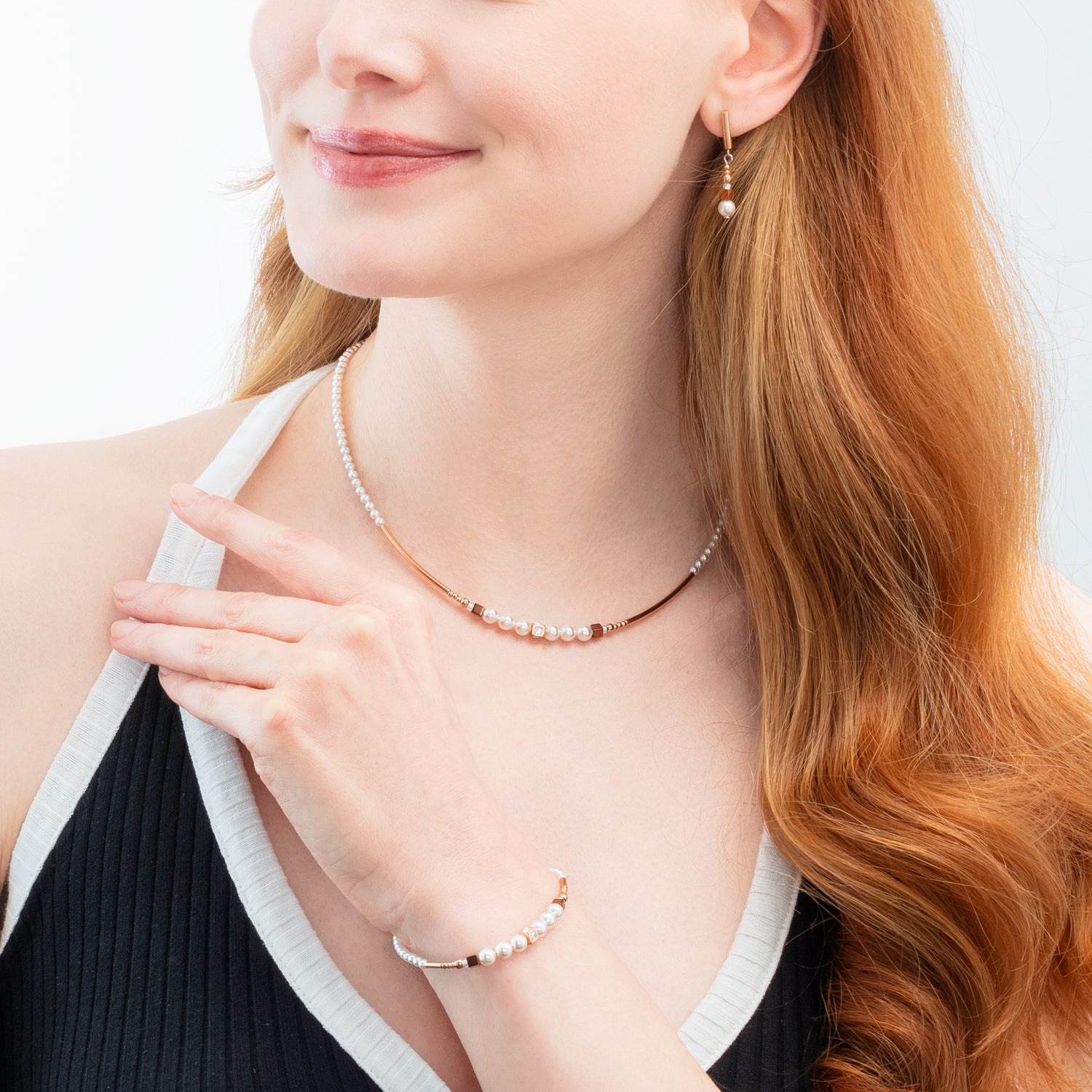 Boucles d'oreilles Shimmering Princess Pearls or rose-blanc