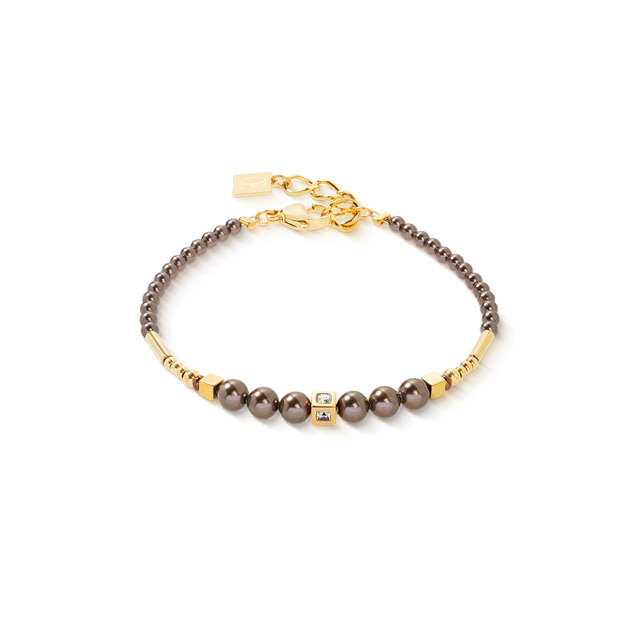 Bracelet Shimmering Princess Pearls or-marron