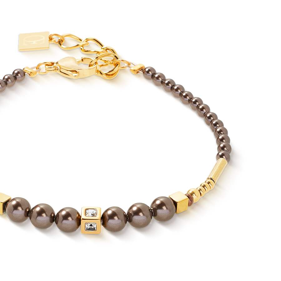 Bracelet Shimmering Princess Pearls or-marron
