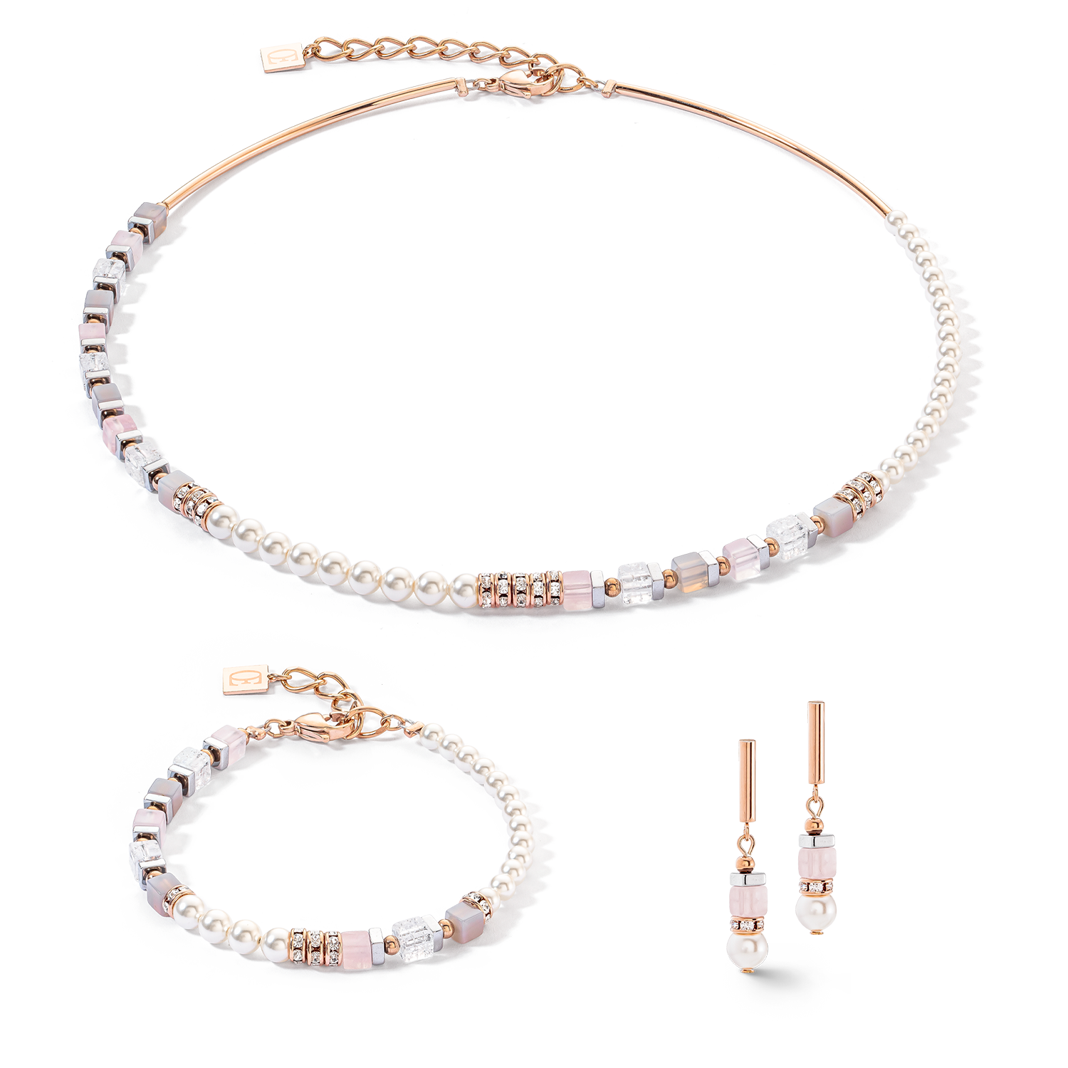 Collier Precious Fusion Offset or rose et rose glacé