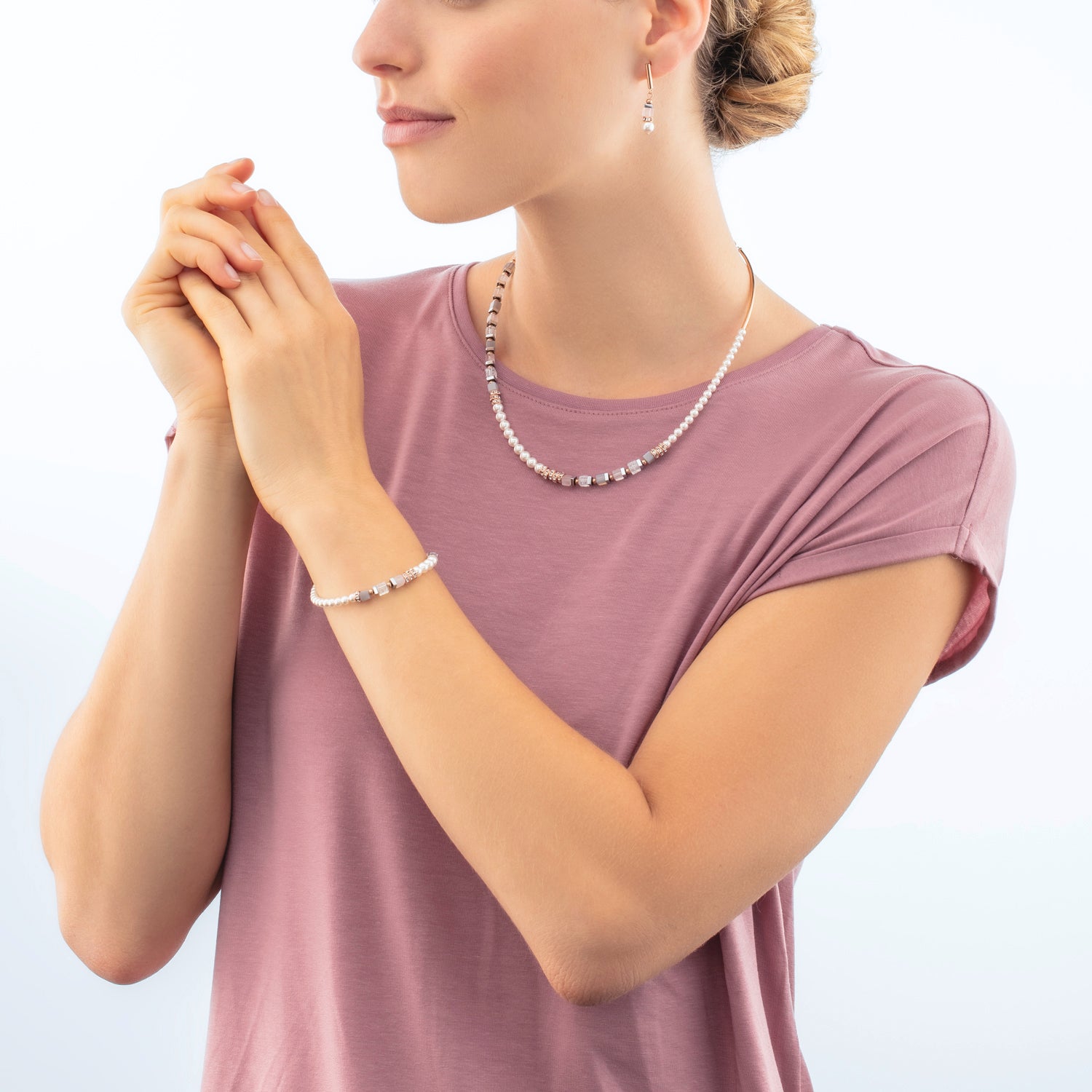 Collier Precious Fusion Offset or rose et rose glacé