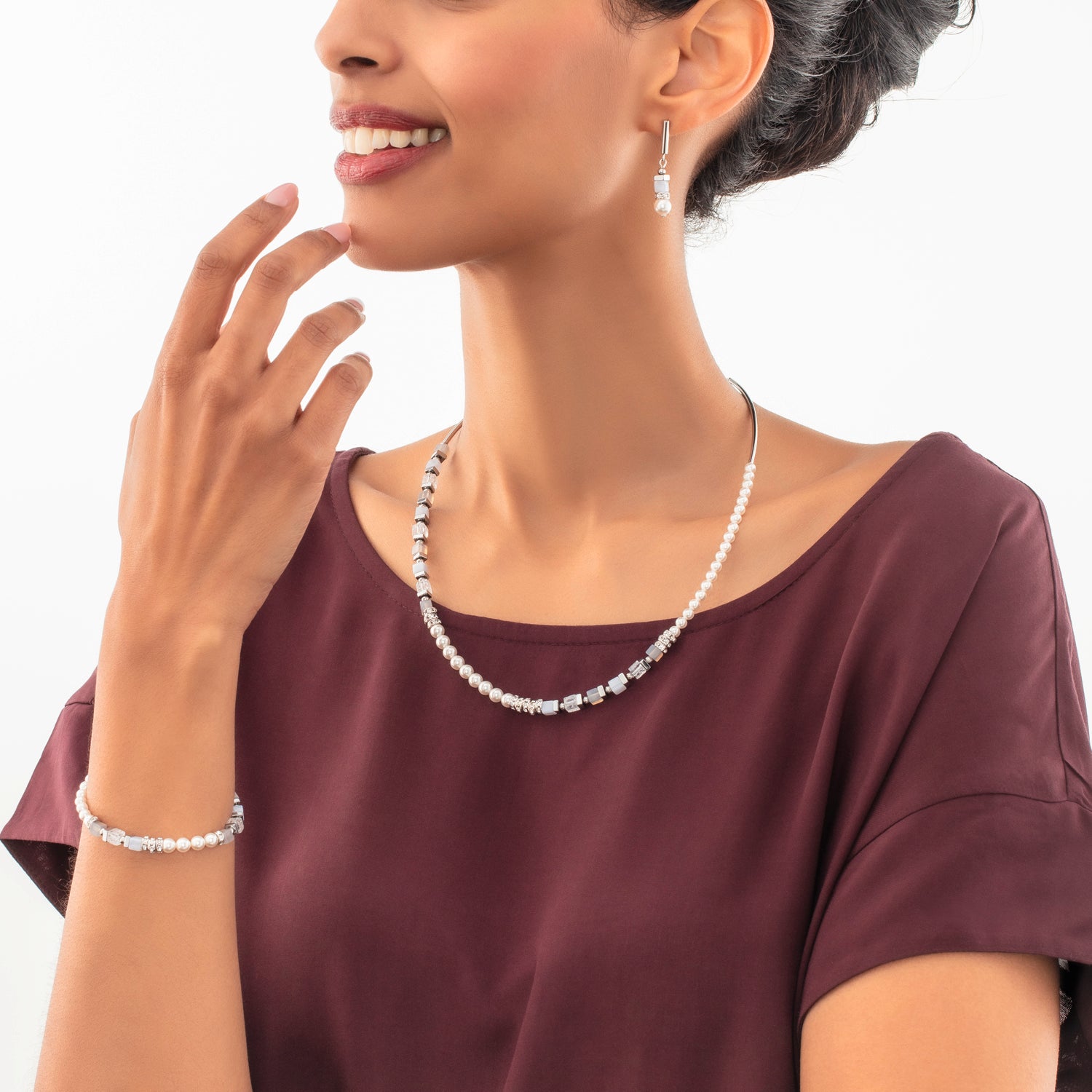 Boucles d'oreilles Precious Fusion Offset argent-bleu glacier