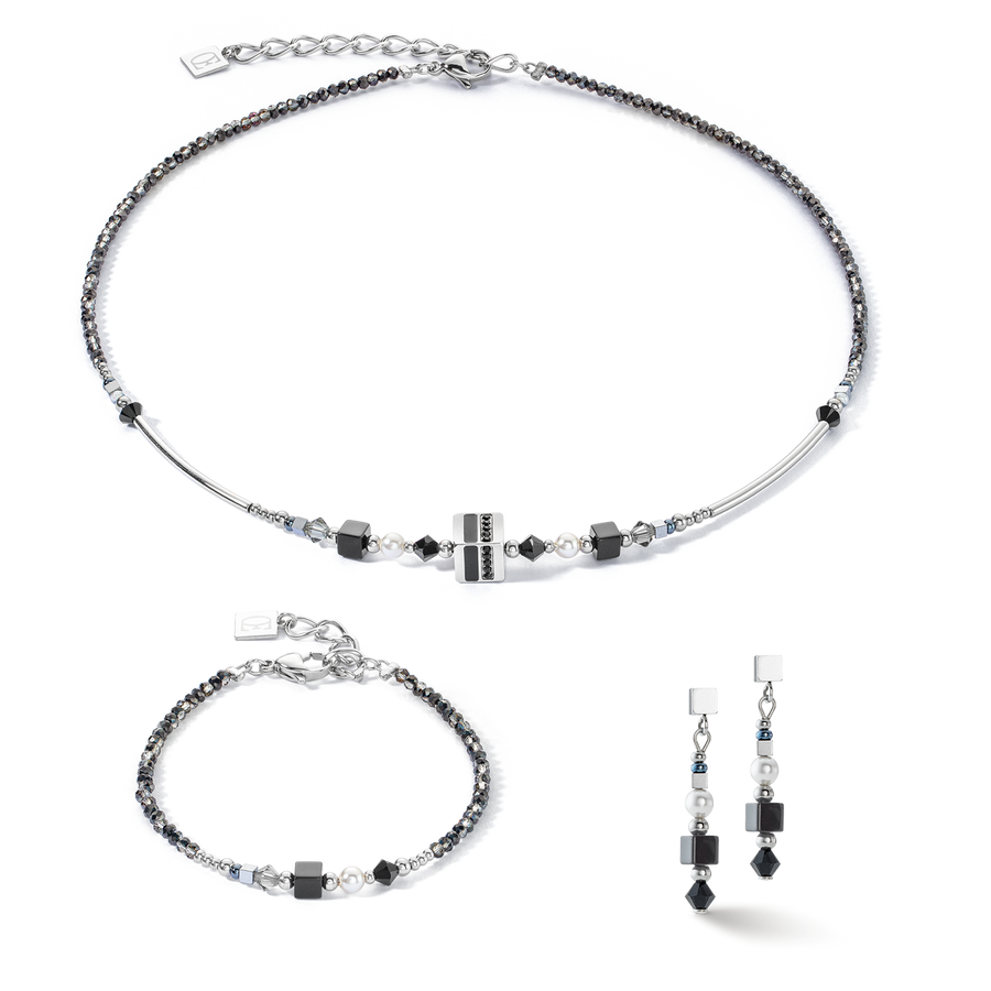 Collier Square Stripes argent-noir
