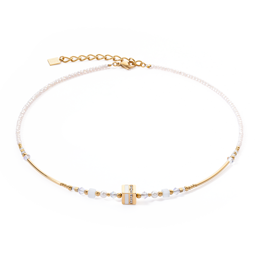 Collier Square Stripes or-blanc