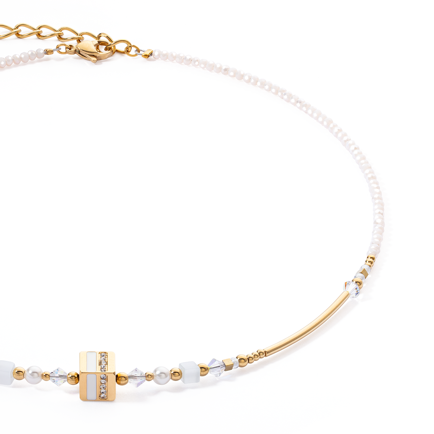 Collier Square Stripes or-blanc