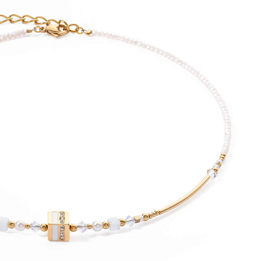 Collier Square Stripes or-blanc
