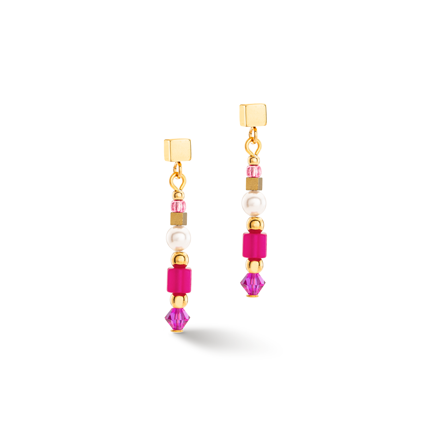 Boucles d'oreilles Square Stripes or-magenta