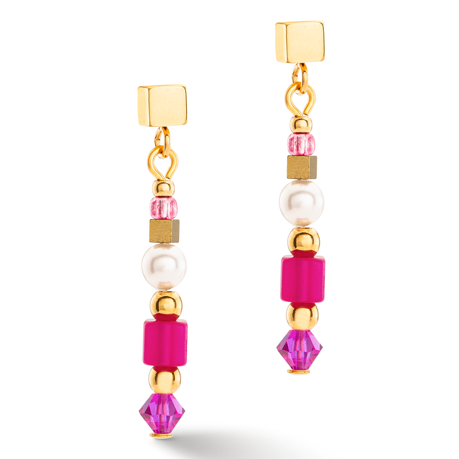 Boucles d'oreilles Square Stripes or-magenta