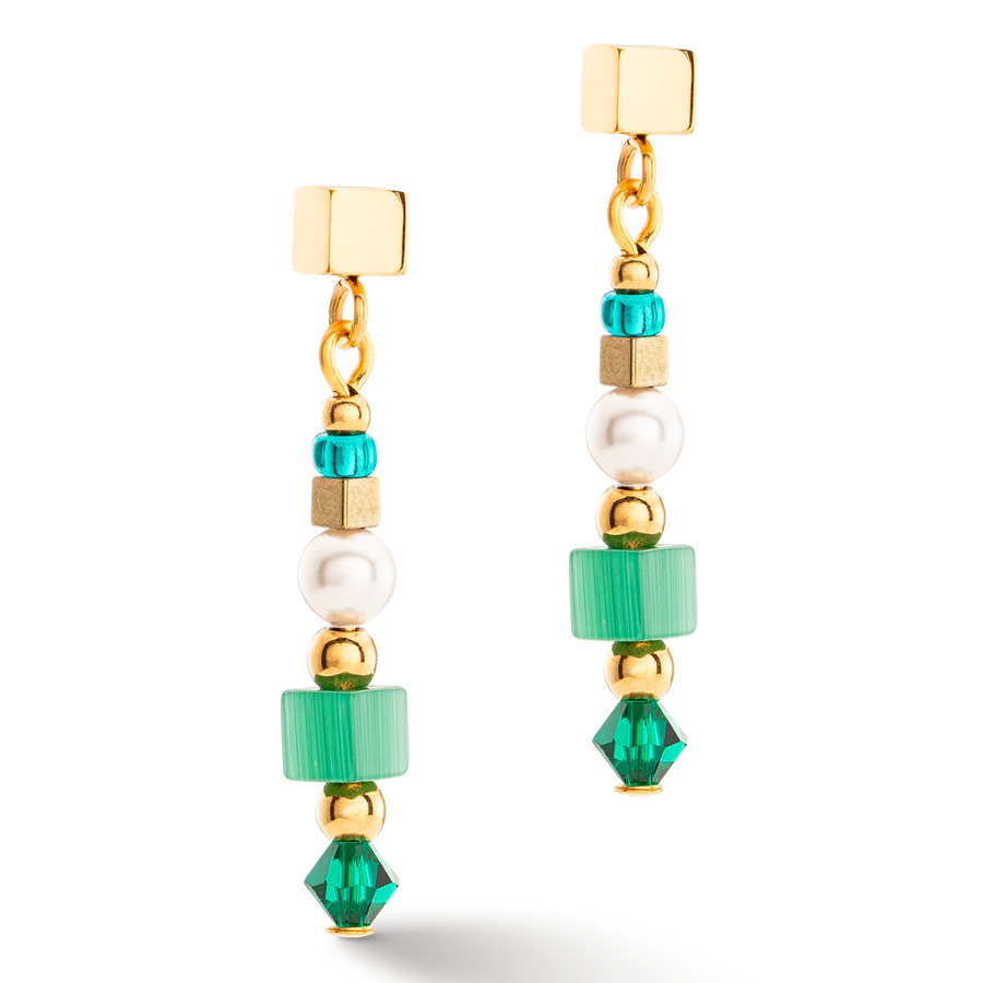 Boucles d'oreilles Square Stripes or-vert